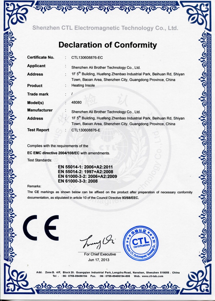Certificate of Conformity CE