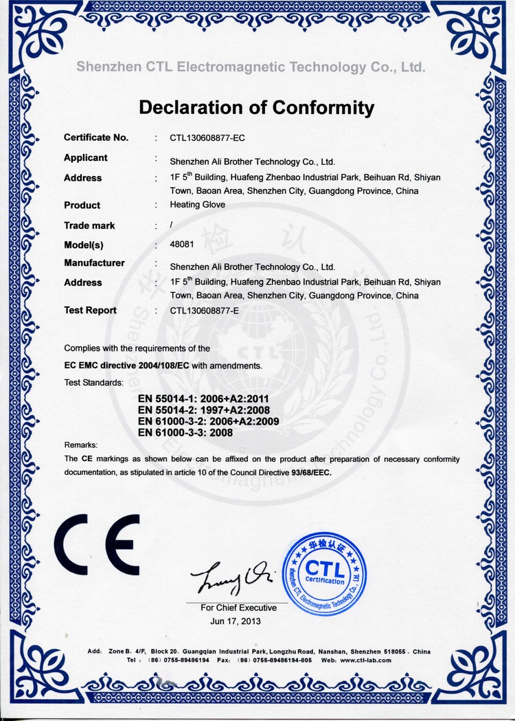 Certificate of Conformity CE